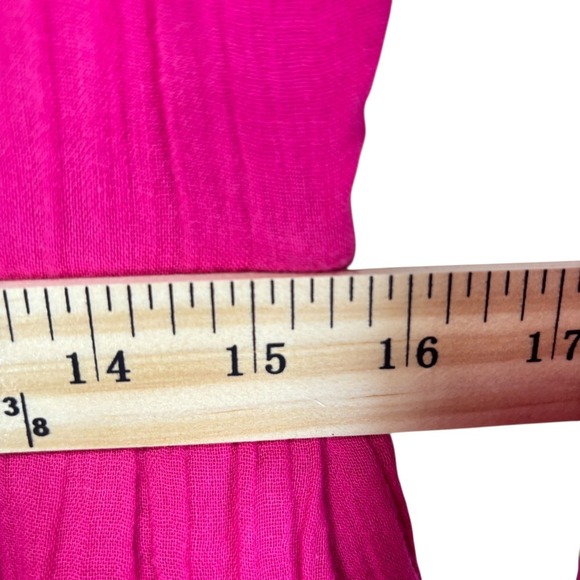 Mara Hoffman Women's Dress XXS Hot Pink 3/4 Sleeve V Neck Midi Pleated Pockets - Picture 7 of 9